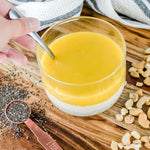 a mango chia pudding with chia seeds and cashews